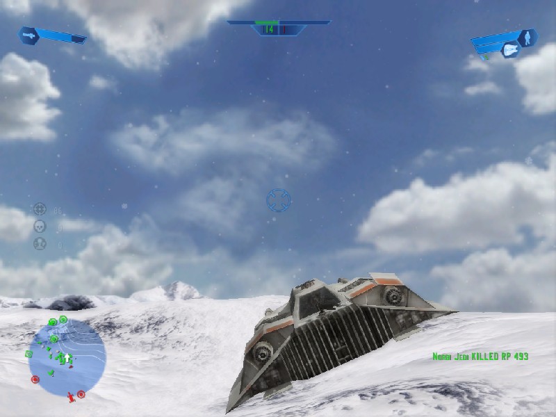 a képen az látható hogy 86_katonát is letarolhatunk a snowspeederrel, és a wookie feje átlóg a gép tetején